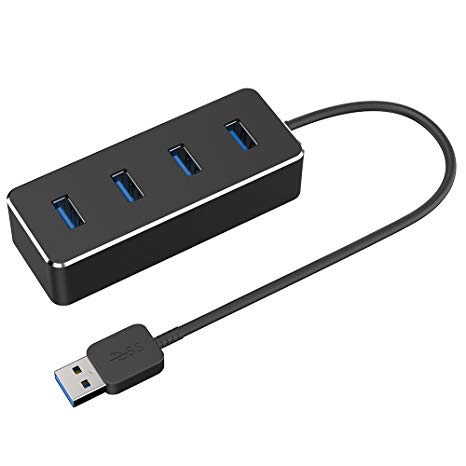 Seternaly 4-Port USB Hub Super Speed USB 3.0 Hub Portable Aluminum Data Hub (Cord Length: 0.98 Foot) Black