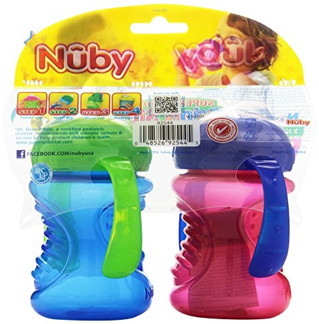 Nuby No-Spill Super Spout Grip N' Sip 4M  - 2 Count (Assorted Colors)