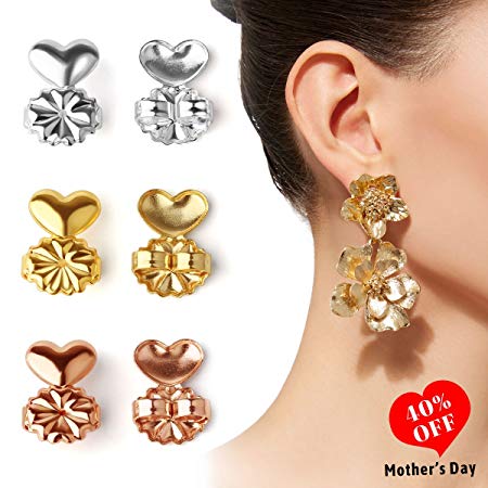 AsaVea Earring Lifters - 3 Pairs of Adjustable Hypoallergenic Earring Lifts (Gold Color and Silver Color and Rose Gold Color)
