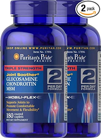 Puritan's Pride 2-Pack of Triple Strength Glucosamine, Chondroitin & MSM Joint Soother-180 Caplets (360 Caplets Total)