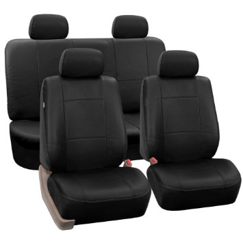 FH-PU002-1114 Classic Exquisite Leather Car Seat Covers, Airbag compatible and Split Bench, Solid Black color