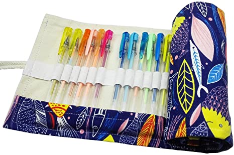 Hz.Codelo Canvas 48 Gel Ink Pens Wrap Roll Case, Travel Pen Organizer Pouch Holder for Ultra Fine Permanent Markers, Multi-purpose (PENS ARE NOT INCLUDED)-Fishzoo