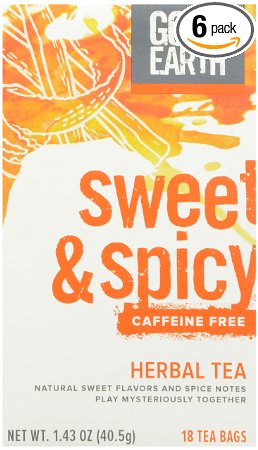 Good Earth Sweet & Spicy Caffeine Free Herbal Tea, 18 Count Tea Bags (Pack of 6)