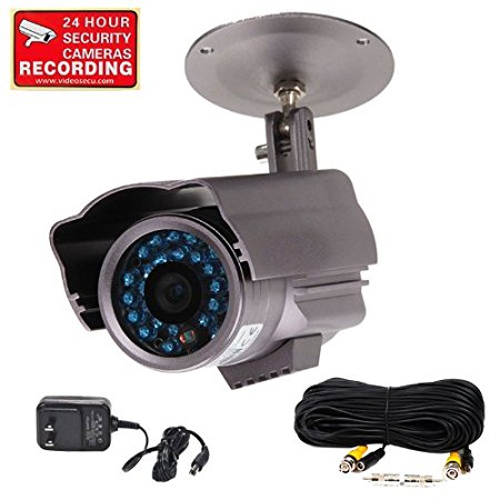 VideoSecu Bullet Security Camera Day Night Infrared Outdoor Built-in 1/3" SONY CCD 26 IR LEDs Surveillance Camera for CCTV DVR Home Surveillance System with Power Supply, Extension Cable 1OF