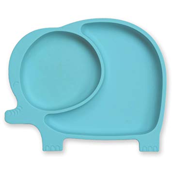 Sage Spoonfuls Sili Elephant Silicone Suction Divided Toddler Plate, Blue