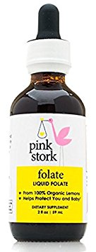 Pink Stork Liquid Folate: Lemon Peel Folate -Organic Folate Supplement from Lemons -Promotes Healthy Prenatal Development, Energy Levels, & More -100% Doctor Recommended Value for Pregnancy 2 oz