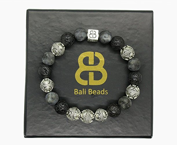 Sterling Silver, Lava Stone, and Matte Labradorite Bracelet, Men's Luxury Beads Bracelet