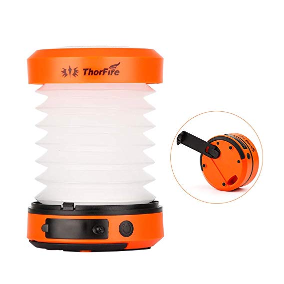 ThorFire Camping LED Lantern USB Rechargeable Mini Flashlight Torch Light Lamp CL01 Collapsible Hand Crank Hiking Jogging Charge Your Cellphone for Emergency Christmas Gifts