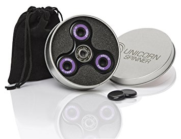 New 2017 v3.0 Tri Spinner Fidget Toy Anxiety Relief - Helps Reduce Stress and Racing Mind Due to ADD ADHD - Super Spin 2-3 min EDC gadget - Smooth - Carry Pouch - Non 3D (Black&purple)