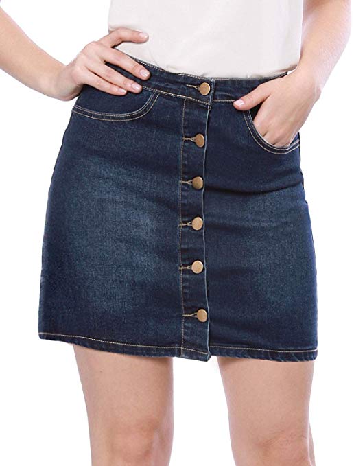 Allegra K Women's Casual Button Down Washed Mini Denim Skirt