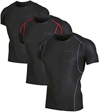 DEVOPS Men's 2~3 Pack Cool Dry Athletic Compression Short Sleeve Baselayer Workout T-Shirts