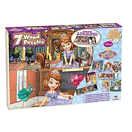 Sophia The First 7 Wood Puzzles In Wooden Storage Box (styles will vary)