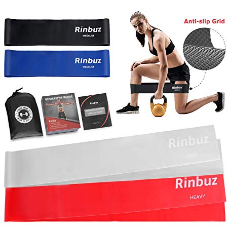 Rinbuz Exercise Resistance Bands, 2 Non-Slip Resistance Loop Bands for Legs and Butt, 2 Latex Elastic Long Resistance Bands for Arms and Shoulders 12x3 Inches Wide Workout Booty Bands for Home Fitness