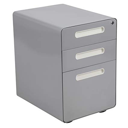 Flash Furniture Ergonomic 3-Drawer Mobile Locking Filing Cabinet with Anti-Tilt Mechanism and Hanging Drawer for Legal & Letter Files, Gray - HZ-AP535-01-GRY-GG