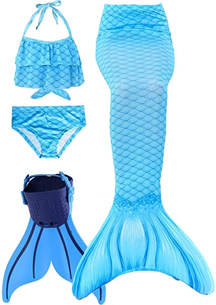 Mermaid Tails with Mono Fin Sparkle Mermaid Swimsuit for Kids Girls Boys