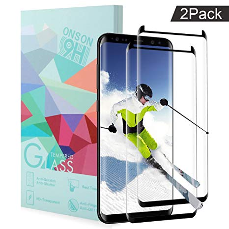 ONSON Samsung Galaxy S8 Plus Screen Protector, [2-Pack] Full Coverage Screen Protector, Tempered Glass 3D Curved HD Clear Anti-Bubble Film for Samsung Galaxy S8 Plus