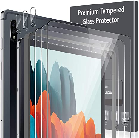 [6 Pack] LK 3 Pack Screen Protector   3 Pack Camera Lens Protector for Samsung Galaxy Tab S7, Tempered Glass Bubble Free,Case Friendly