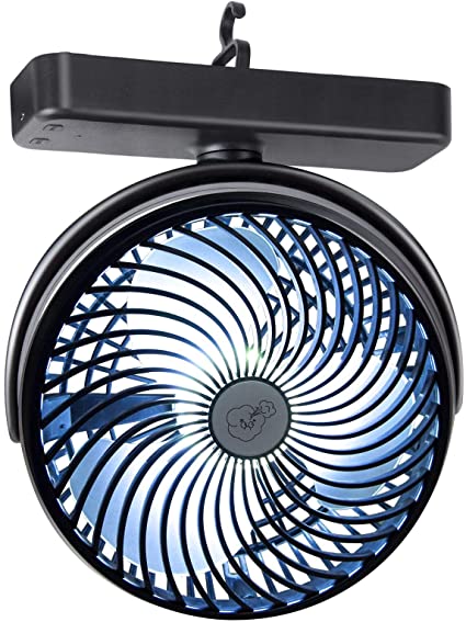 REENUO Camping Fan, 7 Inches Tent Fan with LED Light, Portable 10000mAh Rechargeable Battery Operated Fan for Camping, Emergency, Office
