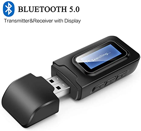 USB Bluetooth 5.0 Audio Transmitter Receiver with LCD Display,Goojodoq 3 in 1 Portable Visualization Bluetooth Adapter,3.5MM Wireless Bluetooth Adapter for PC,TV,Wired Speaker,Headphones and Car