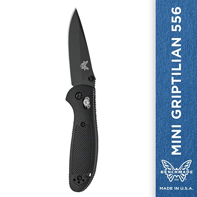 Benchmade - Mini Griptilian 556 EDC Manual Open Folding Knife Made in USA with CPM-S30V Steel, Drop-Point Blade, Plain Edge, Coated Finish, Black Handle