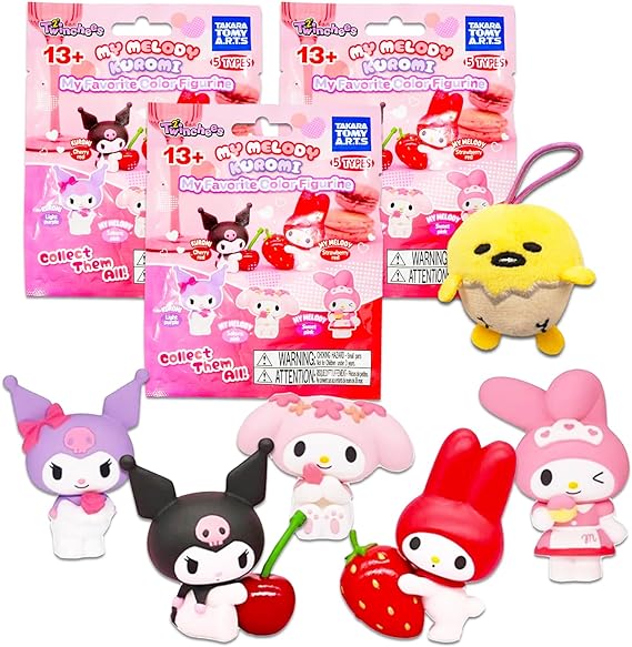 Hello Kitty My Melody and Kuromi Blind Bag Party Favors 3 Pack – Sanrio Party Supplies Bundle with 3 Kuromi and My Melody Figurines and More | Sanrio Figures Set