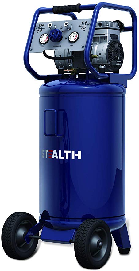 STEALTH Air Compressor, Ultra Quiet and Oil-Free 1.8 HP 20 Gallon with Low Voltage Start, Cold Weather Start, and Auto Drain Valve, Blue-SAQ-12018