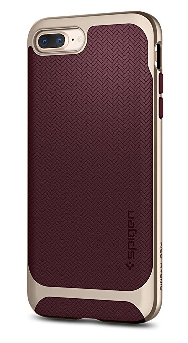 Spigen Neo Hybrid Herringbone iPhone 8 Plus Case / iPhone 7 Plus Case with Hard Bumper Frame for Apple iPhone 8 Plus (2017) / Apple iPhone 7 Plus (2016) - Champagne Gold & Burgundy