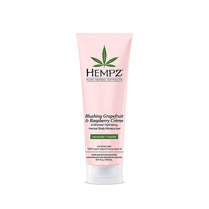 Hempz In-Shower Hydrating Herbal Body Moisturizer, Light Pink, Blushing Grapefruit/Raspberry Creme, 8.5 Fluid Ounce