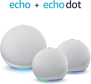 Multi Room Music Starter Kit | Echo (4th Gen)   2 Echo Dot (4th Gen), Glacier White