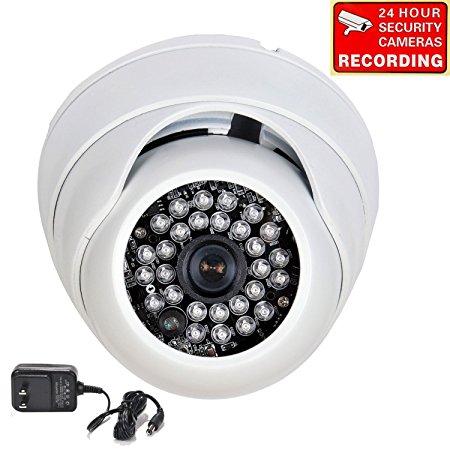 VideoSecu Dome Security Camera 700TVL Day Night Built-in 1/3" Sony Effio CCD Infrared 28 IR LEDs Vandal Proof 3.6mm Wide View Angle Lens for CCTV Home Video DVR System with Bonus Power Supply A74