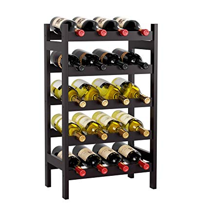 HOMECHO 20 Bamboo Wine Display Bottles Storage Rack Free Standing with 5-Tier Shelf Wobble-Free Retro Color HMC-BA-003