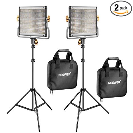 Neewer 2 Packs Dimmable Bi-color 480 LED Video Light and Stand Lighting Kit Includes: 3200-5600K CRI 96  LED Panel with U Bracket, 75 inches Light Stand for YouTube Studio Photography, Video Shooting