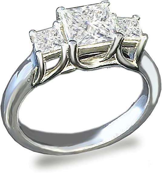 Venetia 3-Stones Supreme Top Grade Realistic Princess Cut Simulated Diamond Ring 925 Silver Platinum Plated cz cubic zirconia