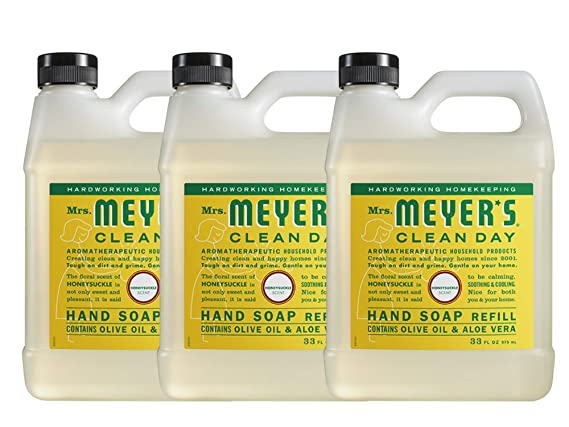 Mrs. Meyer’s Clean Day Liquid Hand Soap Refill, Honeysuckle, 33 Ounce (3 Pack)