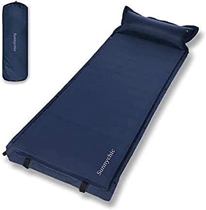 Sunnychic Self Inflating Sleeping Pad for Camping, Mattress Pad, Portable Sleeping Mat, Air Foam Camping Mat 2 inch Thickness with Pillow Lightweight for Outdoor Backpacking, Tent, Travel