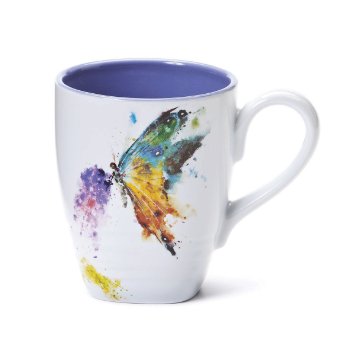 Big Sky Carvers Kaleidoscope Butterfly Mug - Featuring Artwork by Oregon Watercolor Painter Dean Crouser - Glazed Stoneware with Pure White Background - Holds 16 Ounces