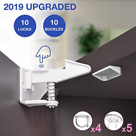 Child Safety Cabinet Locks, Cabinet Locks Child Safety Latches - 10 Pack Baby Proofing Cabinets Drawer Lock with Adhesive Easy Installation - No Tools or Drilling Needed (10 Pack)