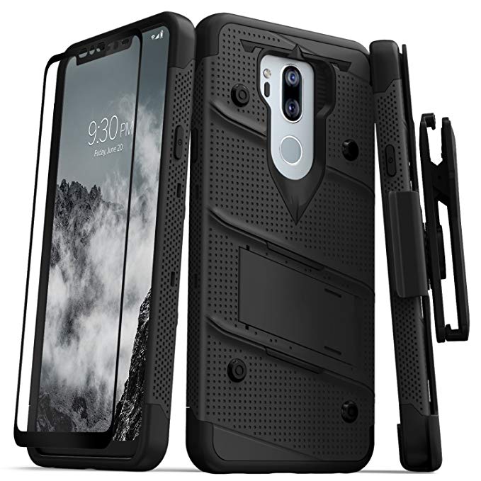 Zizo Bolt Series Compatible with LG G7 ThinQ Case Military Grade Drop Tested with Tempered Glass Screen Protector, Holster, Kickstand Black