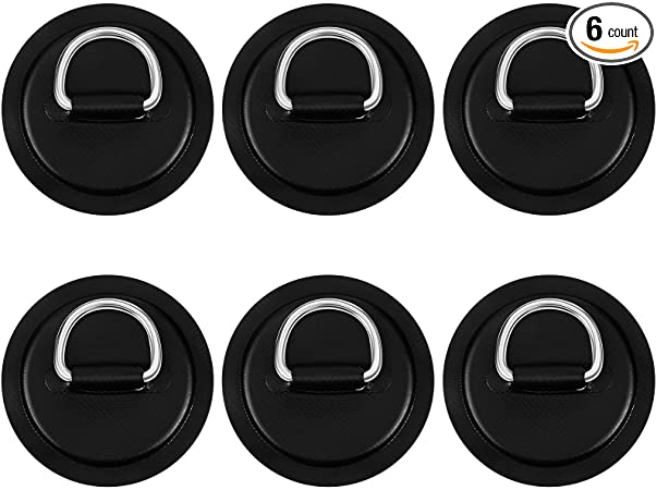 Hotop 6 Pieces Stainless Steel D-Ring Pad PVC Inflatable Boat Pad Patch D-Ring Patch for PVC Inflatable Boat Kayak Canoe Deck Accessories