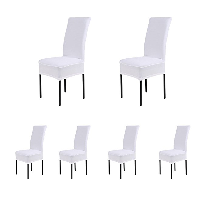 6 x Removable Short Stretch Spandex Dining Chair Slipcovers Protector, Super Fit Banquet Chair Seat Cover for Hotel and Wedding Ceremony, Washable (White)