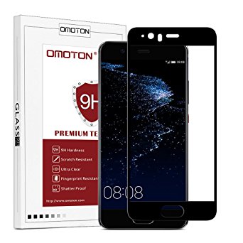 OMOTON Huawei P10 Screen Protector - Full Coverage Tempered Glass Screen Protector - [3D Round Edge] [9H Hardness] [Crystal Clear] [Scratch Resist] for Huawei P10 , Black