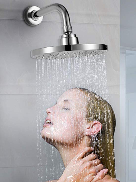 Shower Head-High Pressure rain shower head-6 inch Massage Shower Head-High Flow Rain Chrome Rainshower nozzle Jets Luxury Hotel spa Fixed showerheads 2.5 GPM water flow-Rainfall shower head