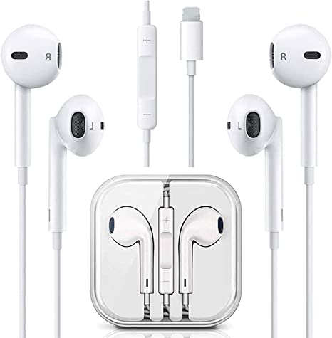 2 Pack Light^ning Connector Wired Earbuds Headphones Earphones Headset with Microphone and Volume Control, Compatible with iPhone 13/12/11 Pro Max XS/XR/X/7/8 iPad pro Plus Plug and Play