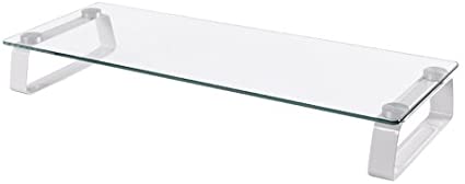 Enpee Firm Glass Monitor Screen Riser Stand for Computers, Laptops & TVs - 56 x 21cm - Clear