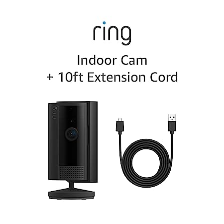 All-new Ring Indoor Cam (2nd Gen), Black with 10 ft. USB-A to Micro USB Power Cable