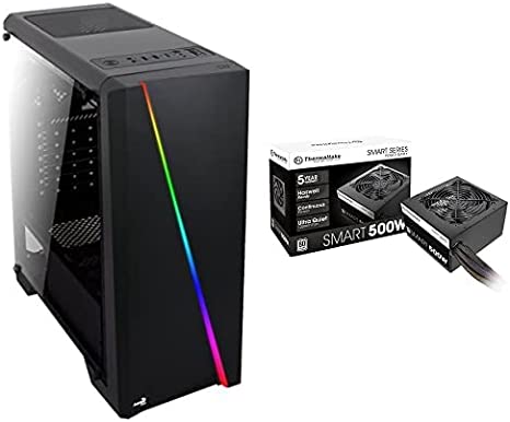 AeroCool Cylon RGB Mid Tower, Black & Thermaltake Smart 500W 80  White Certified PSU, Continuous Power with 120mm Ultra Quiet Cooling Fan, ATX 12V V2.3/EPS 12V Active PFC Power Supply