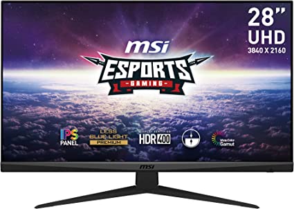 MSI G281UV Esports Gaming 4K IPS Monitor - 27.9 Inch, 16:9, UHD (3840 x 2160), IPS, 60Hz, 4ms, FreeSync, HDR, DisplayPort, HDMI, Wide Color Gamut, Night Vision, Anti-Flicker, Less Blue light