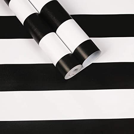 Amao Classic Black and White Striped Wallpaper Peel and Stick Self Adhesive Paper Vinyl Film for Furniture Countertops Wall Decor 17.7inch by 79inch