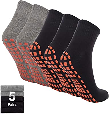 Unisex Pilates Yoga Non Slip Socks Hospital Socks with Grippers for Women Men Non Skid Grip Socks - 5 Pair Sticky Barre Socks