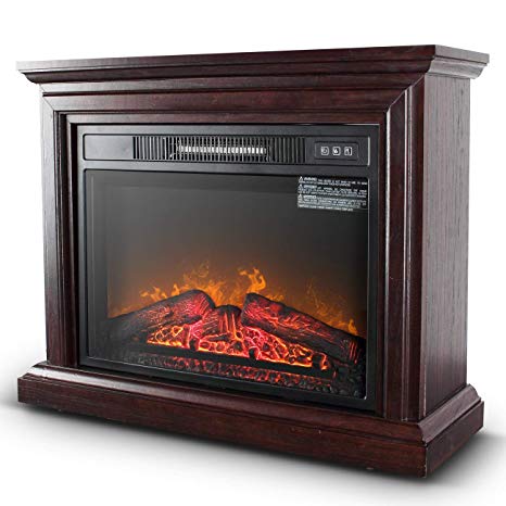 Della 1400W Deluxe Infrared Quartz Fireplace Heater Indoor Flame Wood Log Caster w/Remote Control, Brown